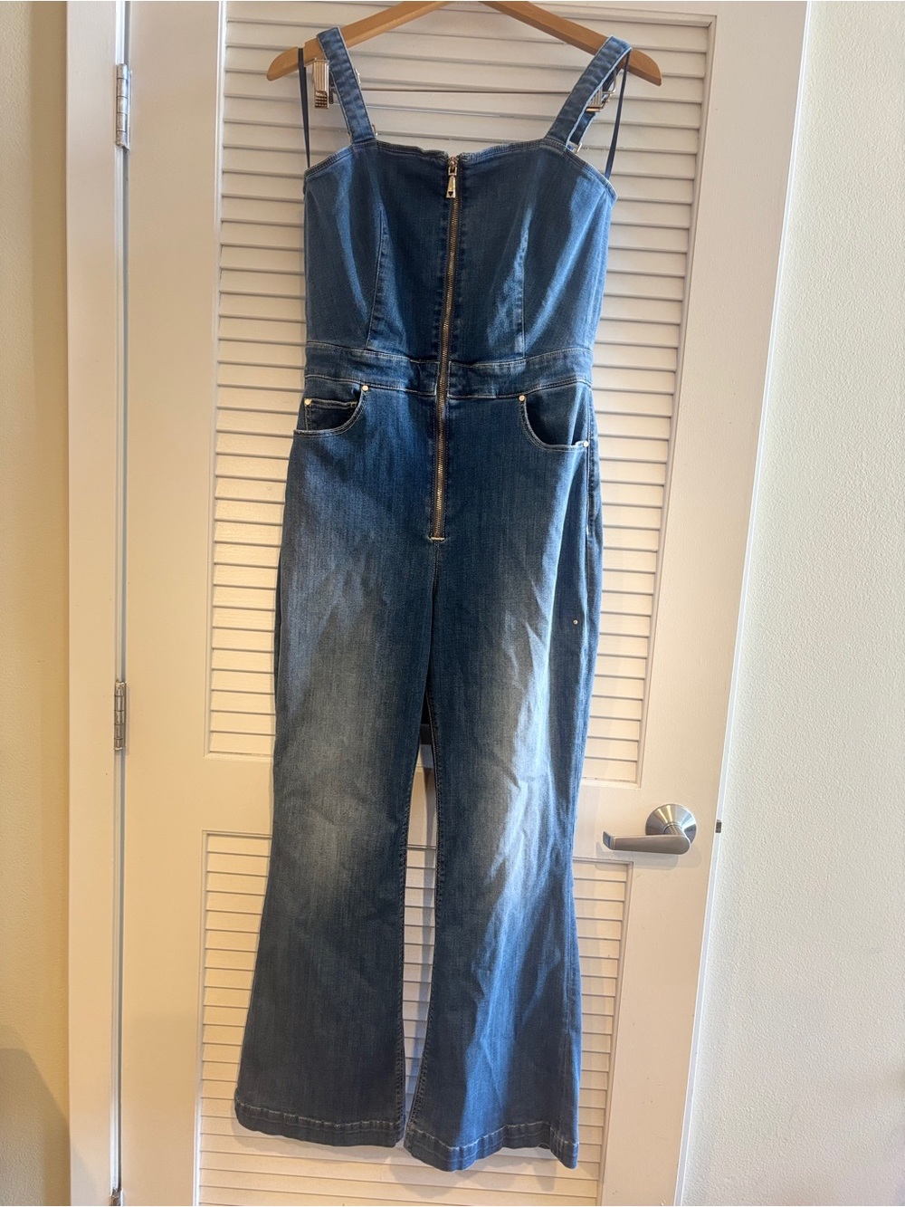 Guess Dark Blue Denim Zip-Front Jumpsuit Overalls